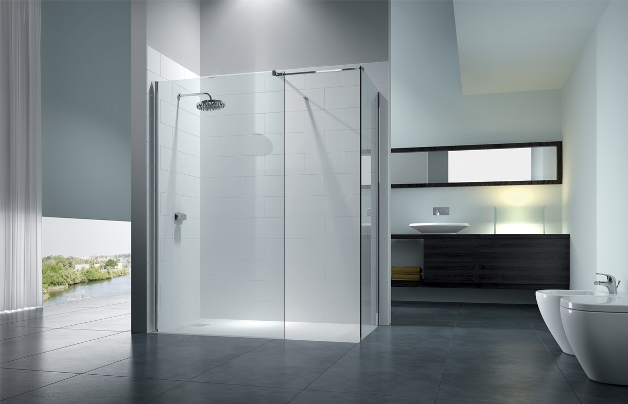 Merlyn series 8 walk in shower enclosure with end panel and level 25 tray